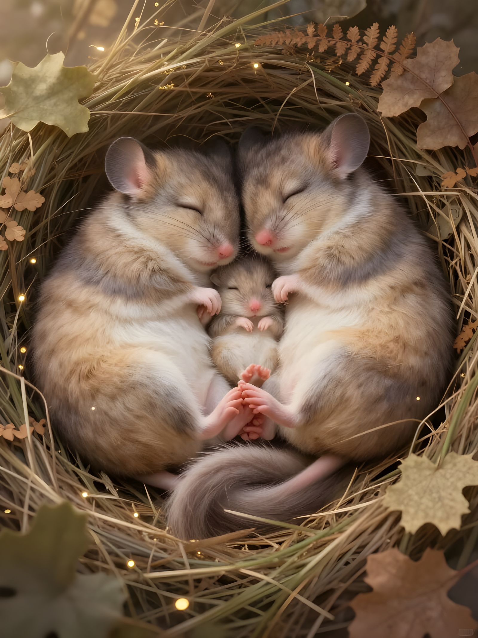Adorable Fat Dormice Sleeping Peacefully in Warm Light
