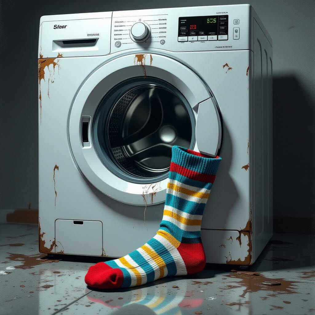 Lone Sock vs. Menacing Dryer: Ultra-Realistic Scene