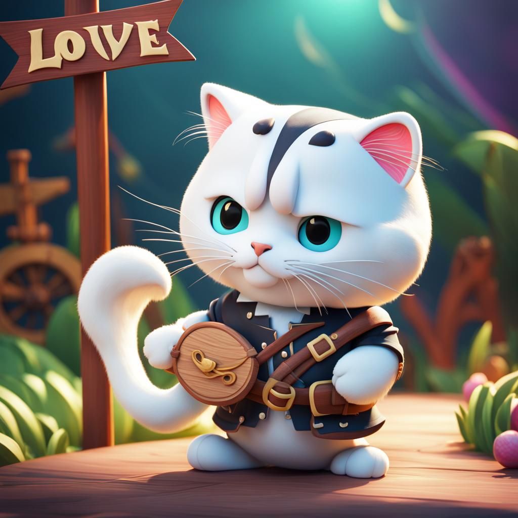 Cute Pirate with Sign in 3D Digital Art Style