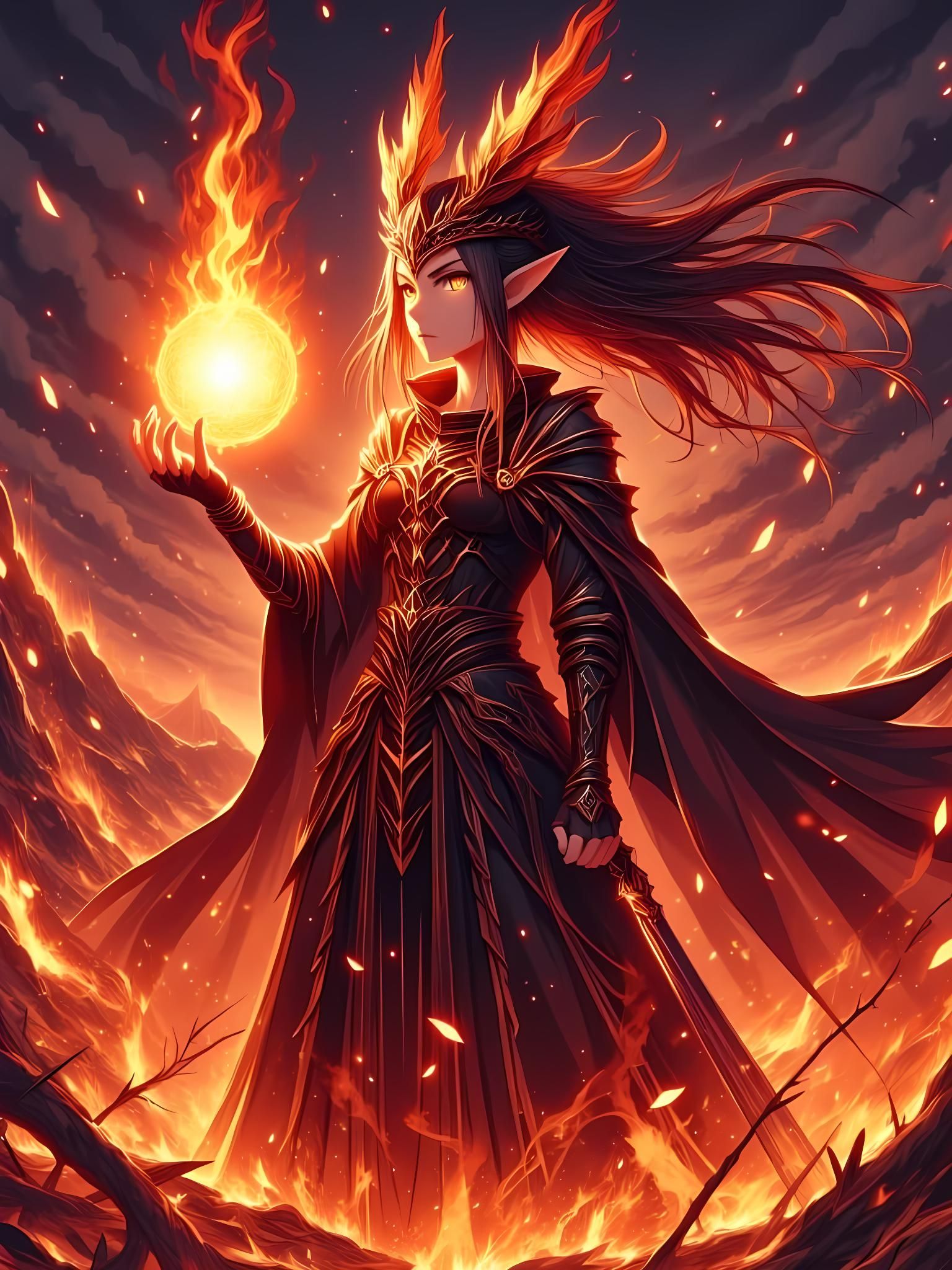 Powerful Fire Goddess in Dark Fantasy Setting