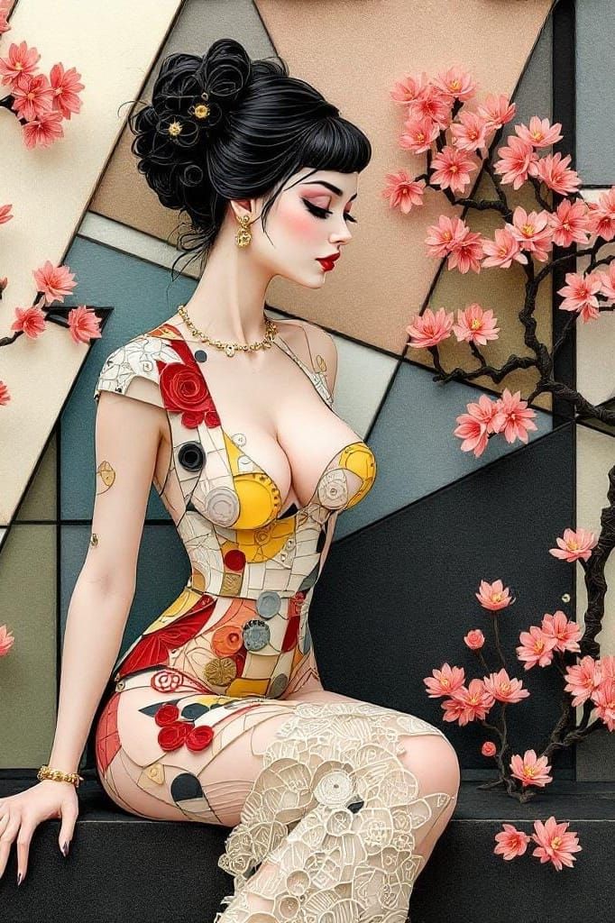 Mondrian-Inspired Pin-Up in Paper Quilling Style