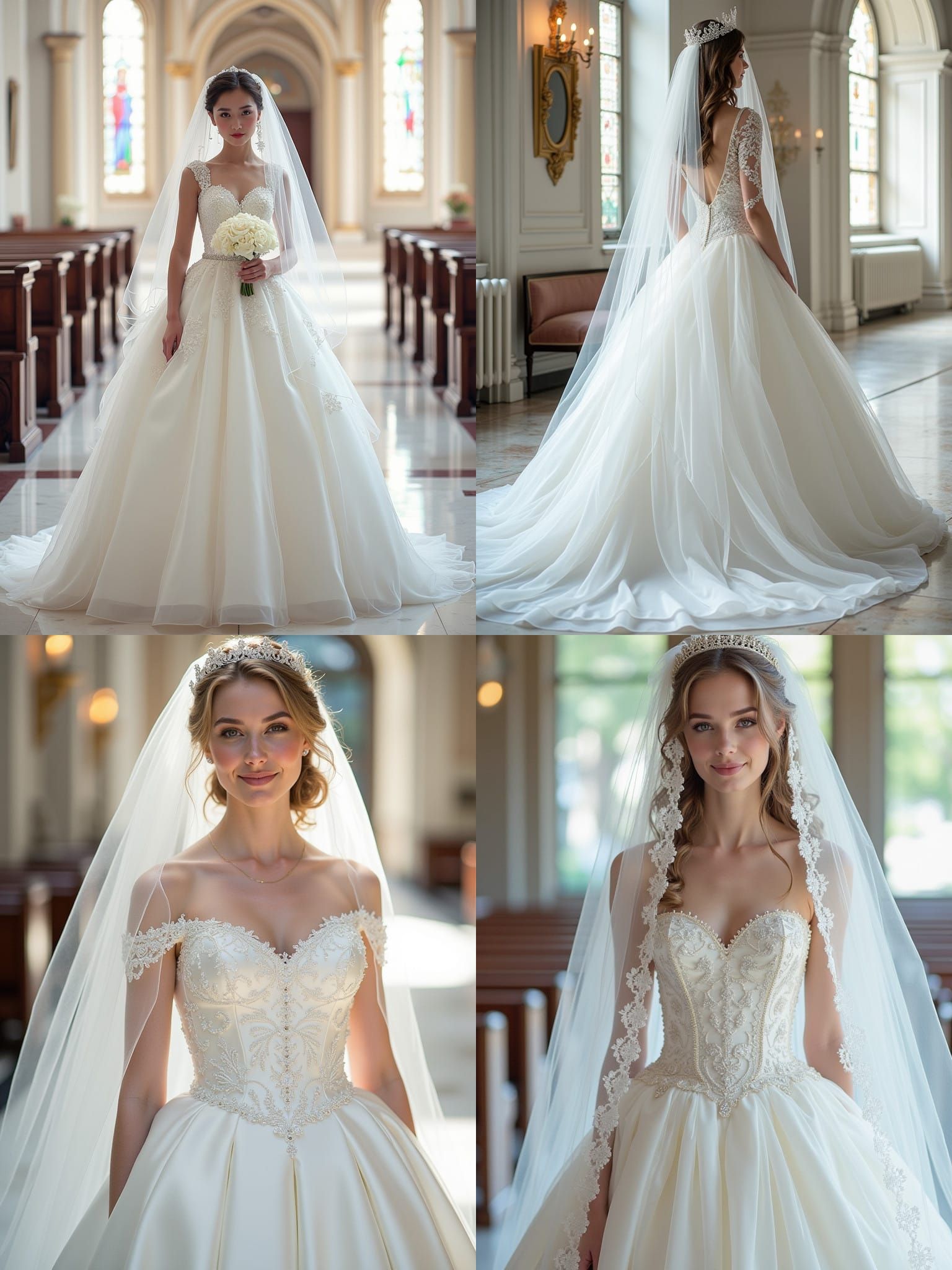 Young Bride in Regal White Wedding Dress