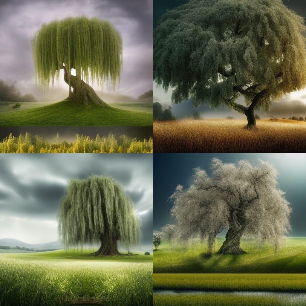 Epic Willow Tree in Field: Digital Matte Painting