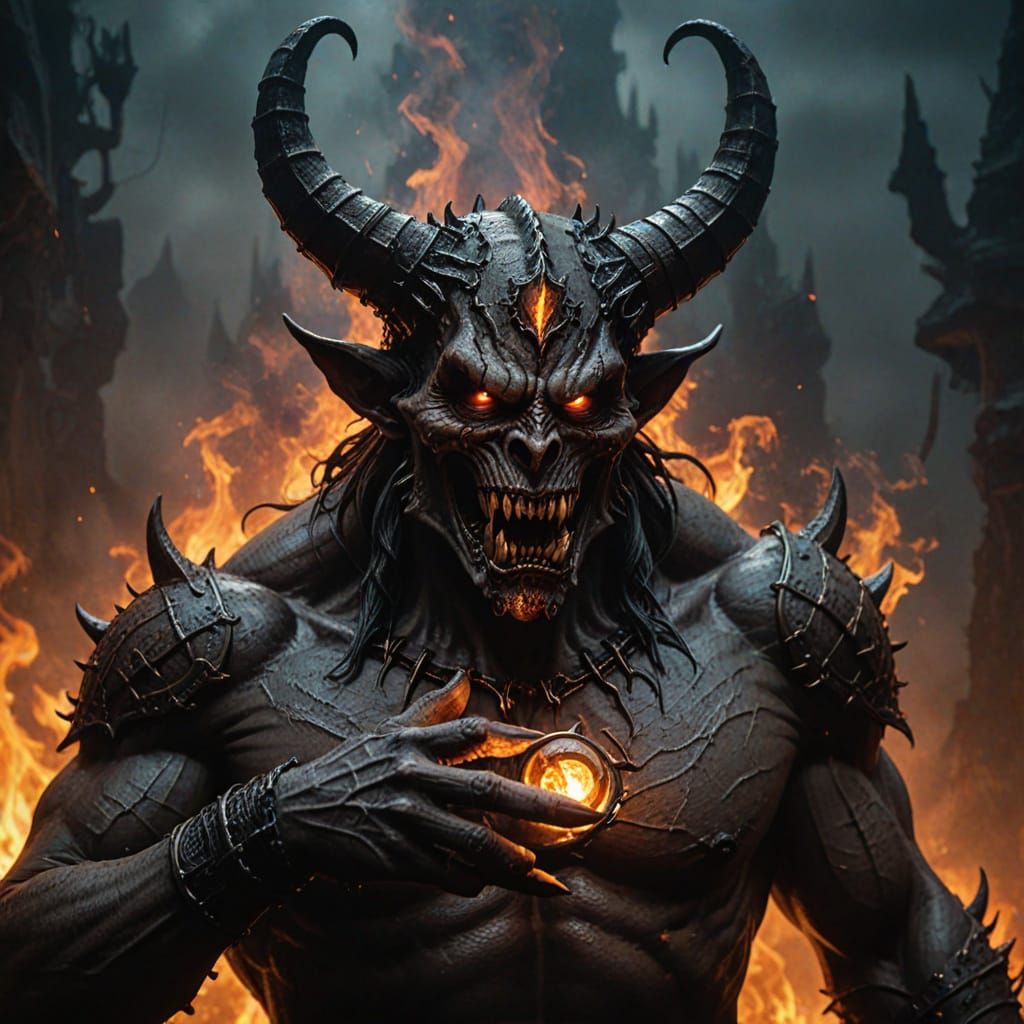 Gothic Demon Rings Hell's Bells with Glowing Embers