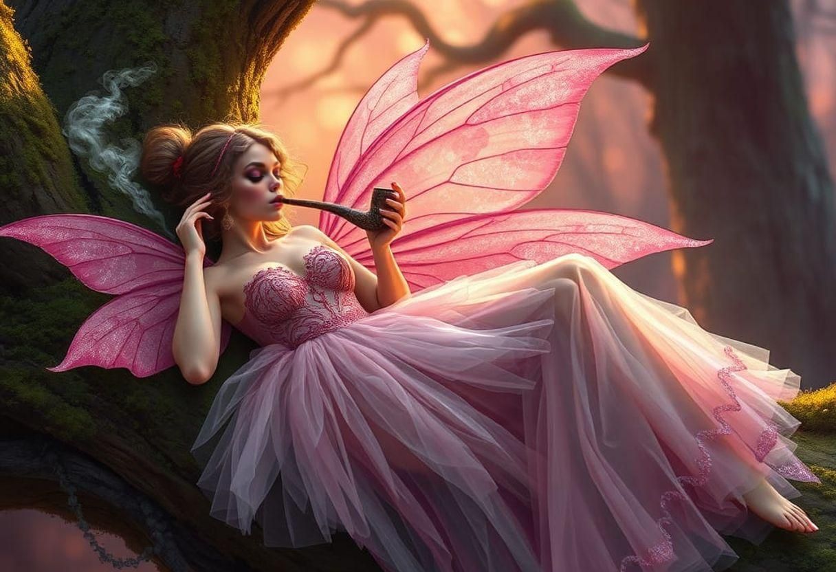 Fierce Fairy Smoking Dragon Pipe in Pink Sunset