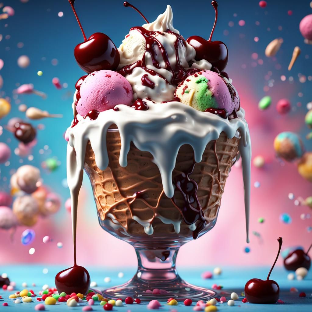 Delicious Ice Cream Sundae with Volumetric Lighting