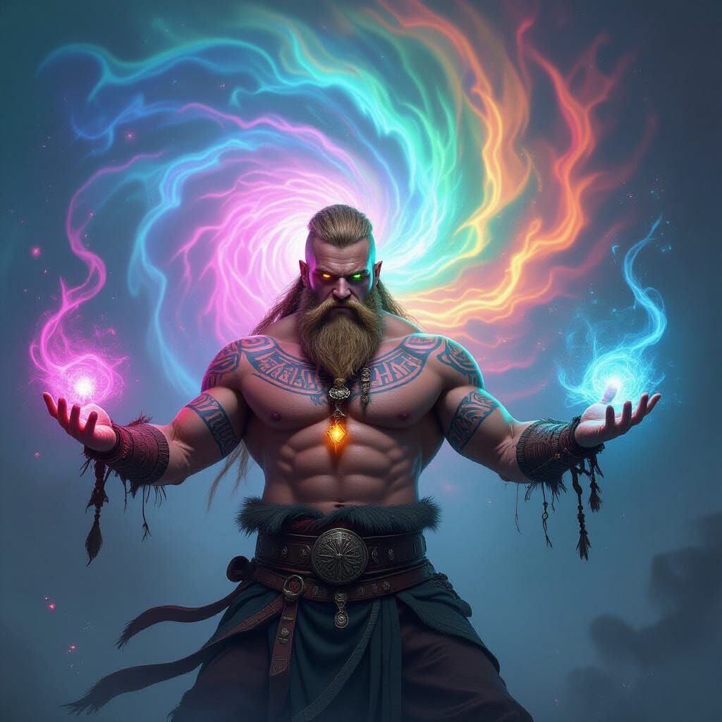 Viking Sorcerer Conjuring Psychedelic Magic