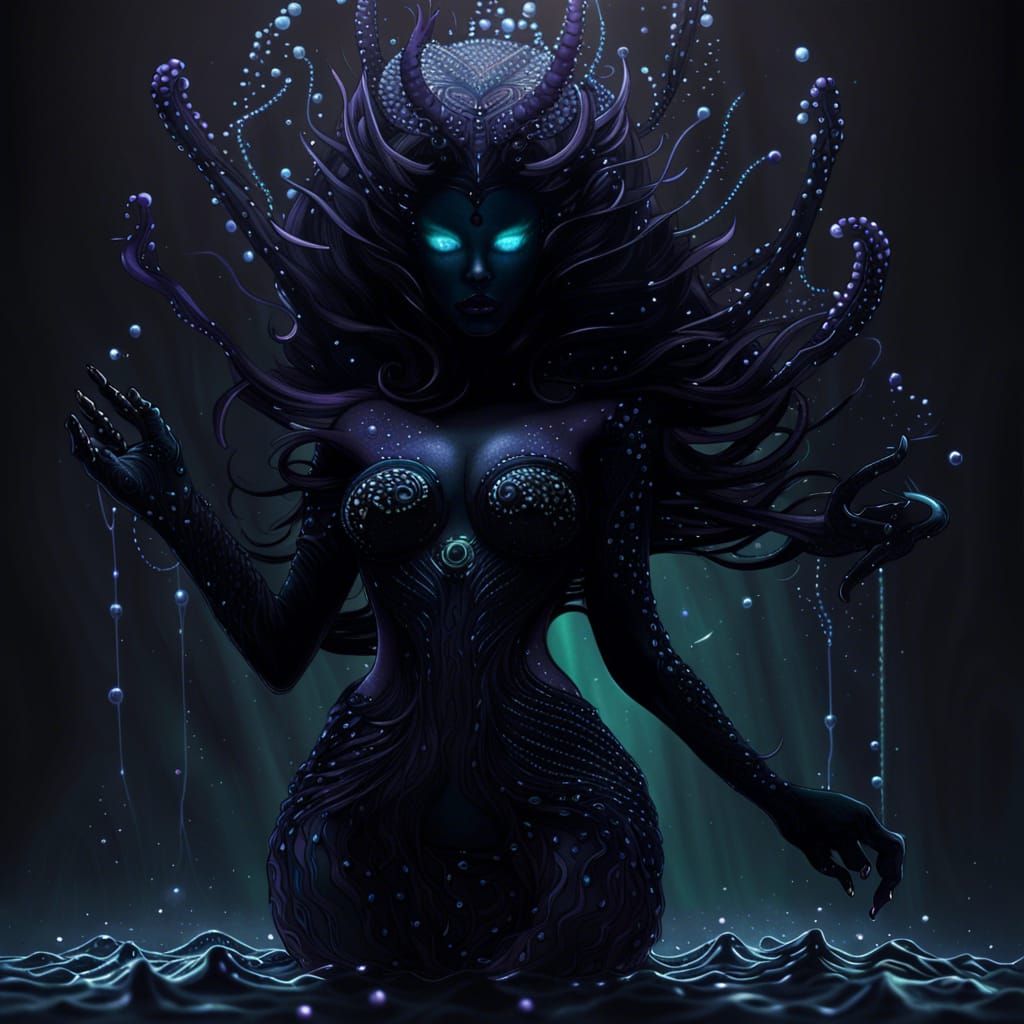 Sensual Shadow Demon Mermaid in Cosmic Water