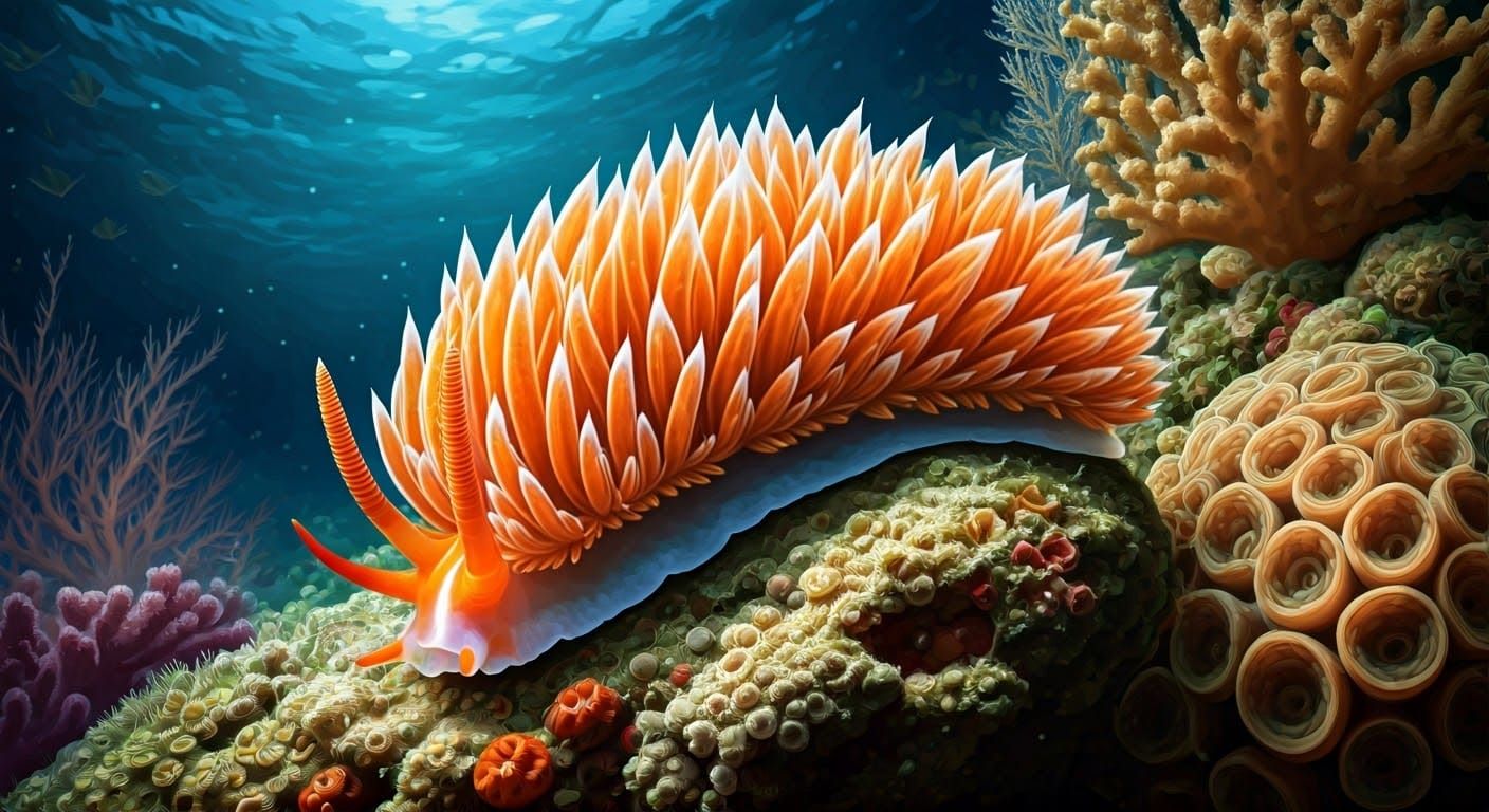 Vibrant Spanish Dancer Sea Slug Amidst Coral Reef in Realist...