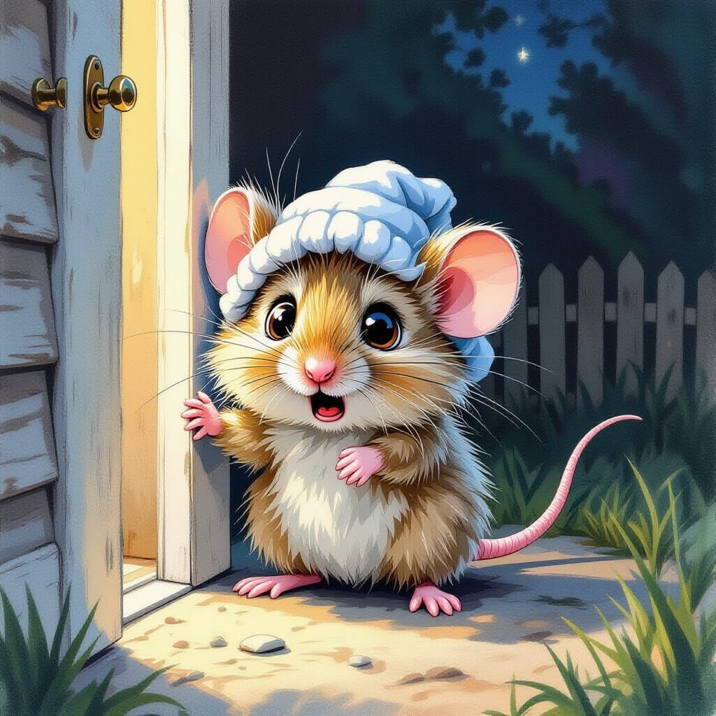 Frightened Mouse Peek: Detailed Ink and Colored Pencil Drawi...