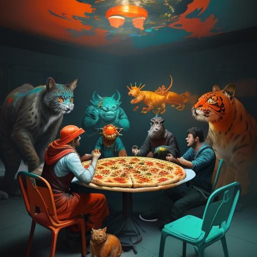Hyperdetailed Animal Pizza Party Concept Art
