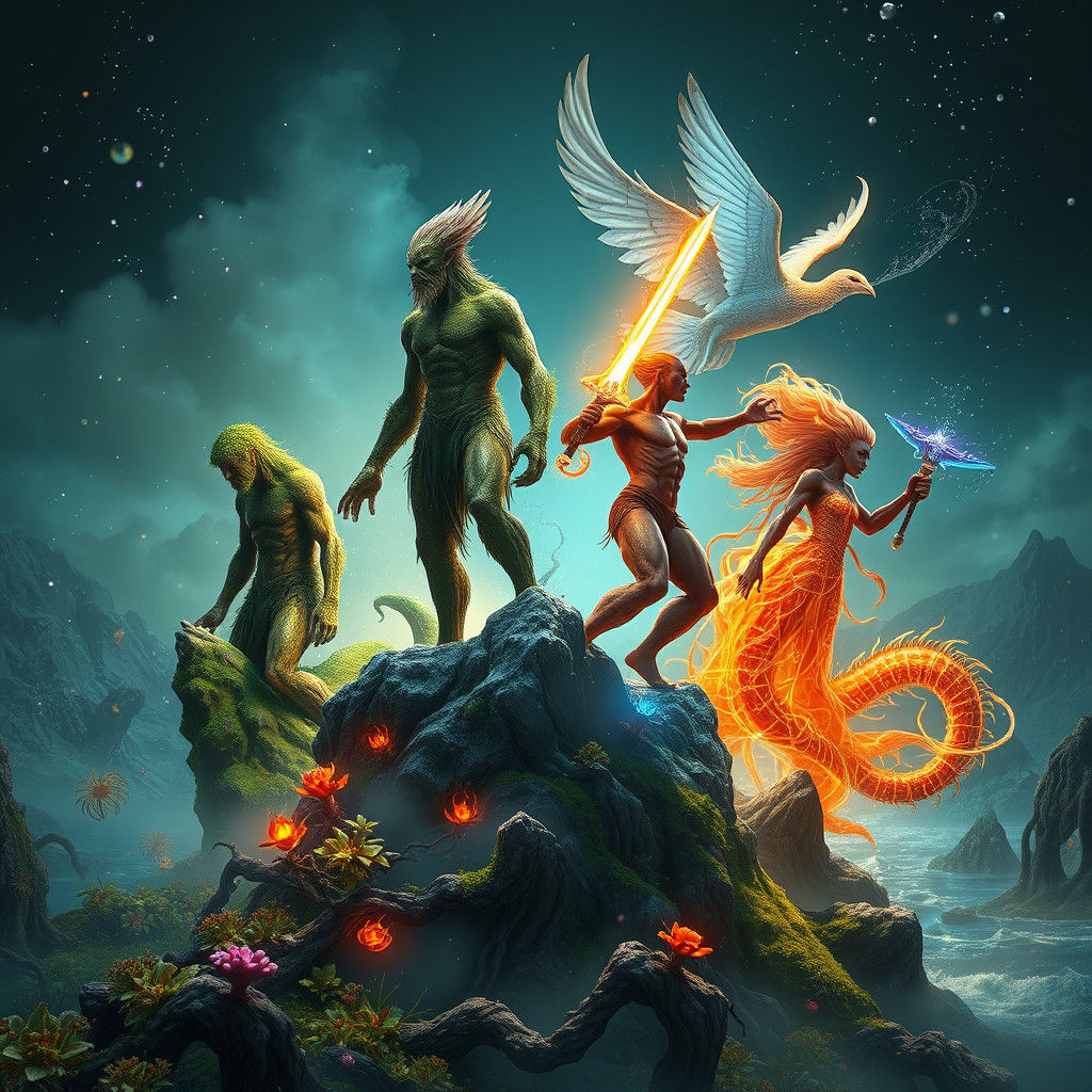 Elemental Beings in Mystical Landscape as Surreal Art