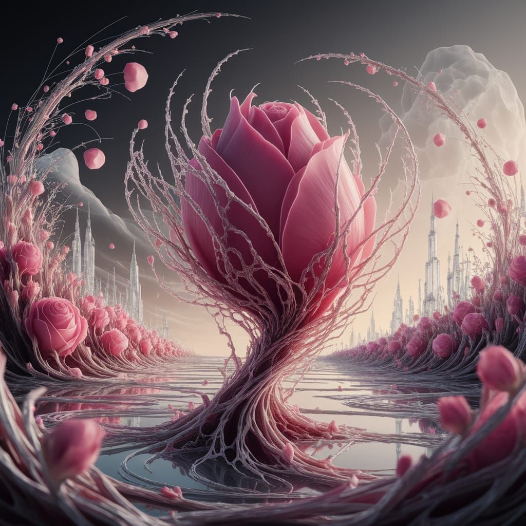 Ethereal Bloom: Surreal Fusion of Geometry and Nature