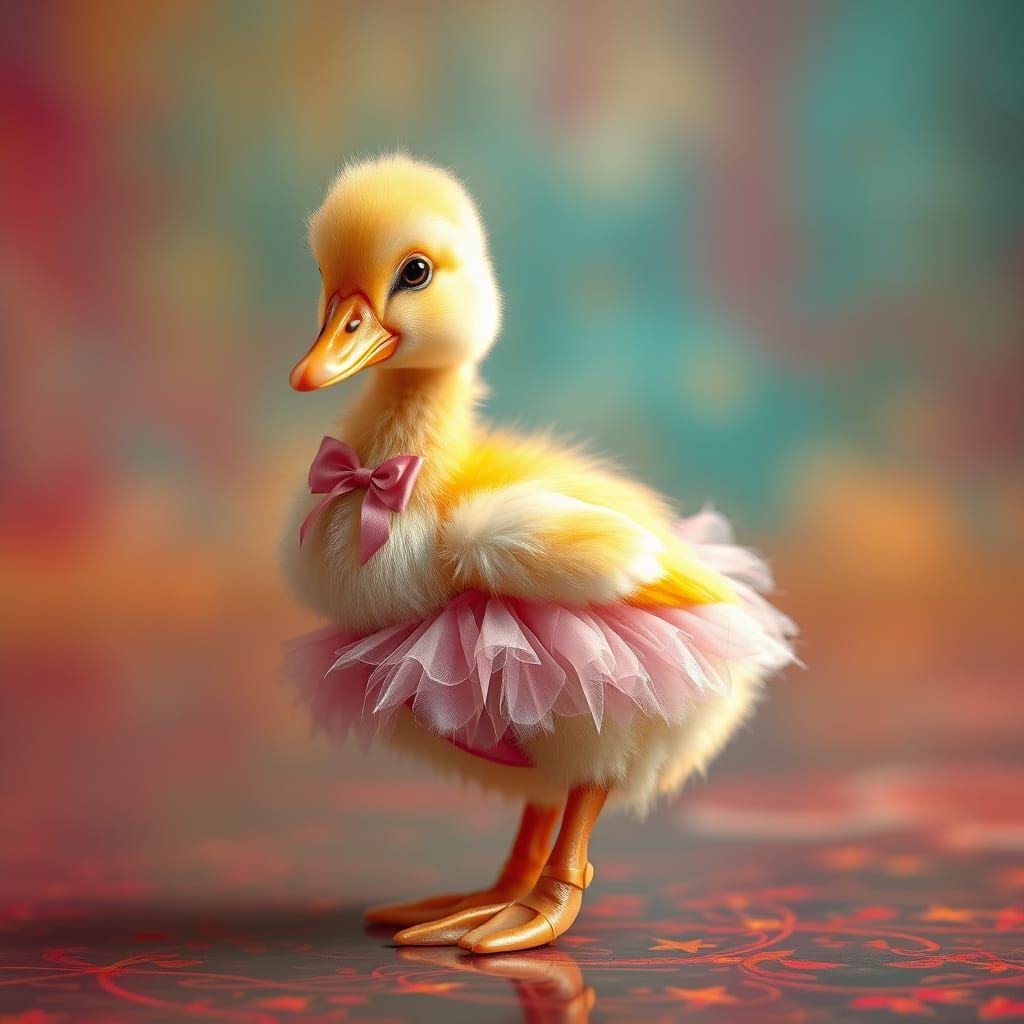Duckling Ballerina in Pink Tutu, Detailed Digital Art