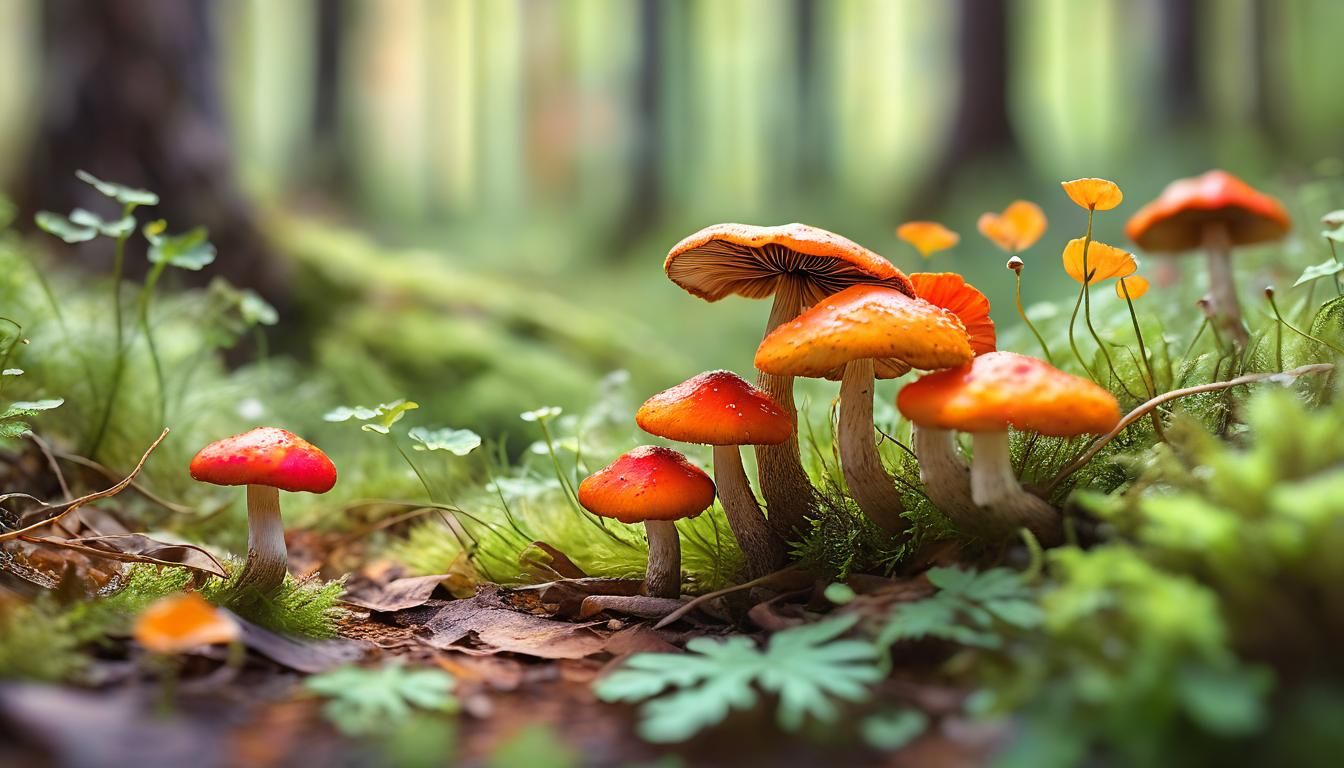 Impressionist Mushroom Bloom in Forest