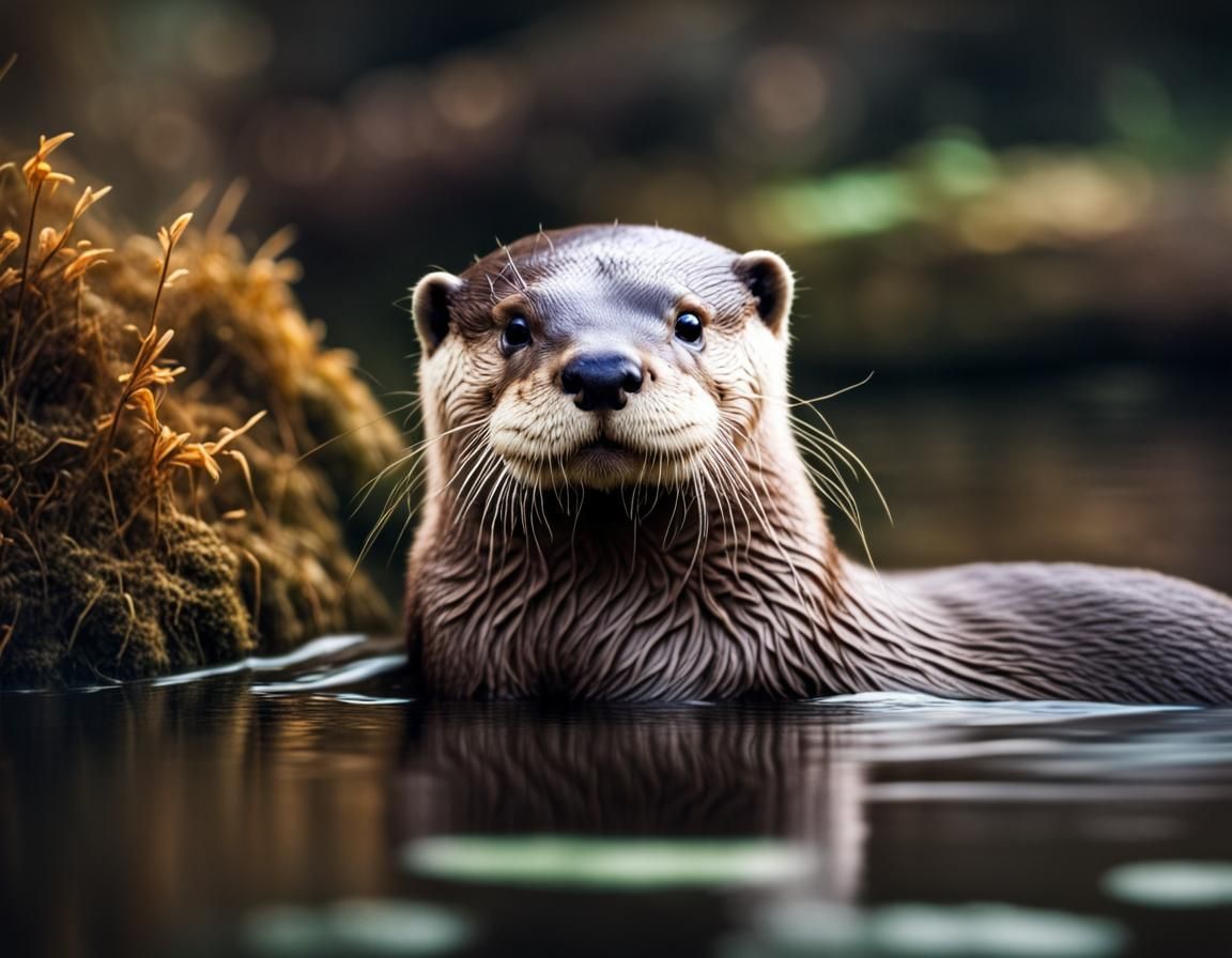 Adorable Otter in Natural Habitat, Hyperrealistic