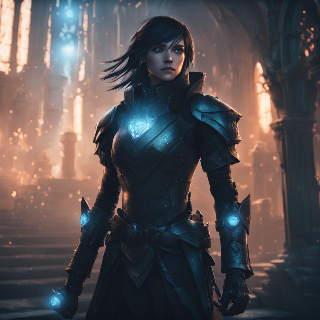 Black Rock Shooter in a Ruined Cyberpunk Cityscape