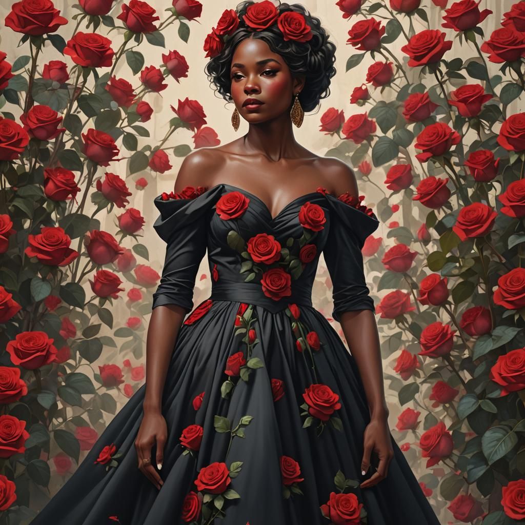 Rose Dress Portrait in Hyperrealistic Digital Art