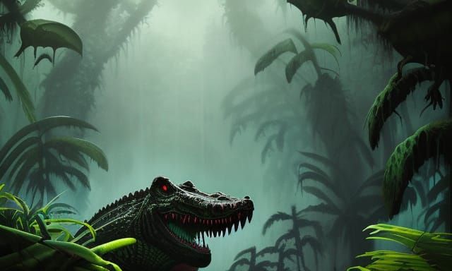 Feral Beast with Crocodile Skull in Rainforest