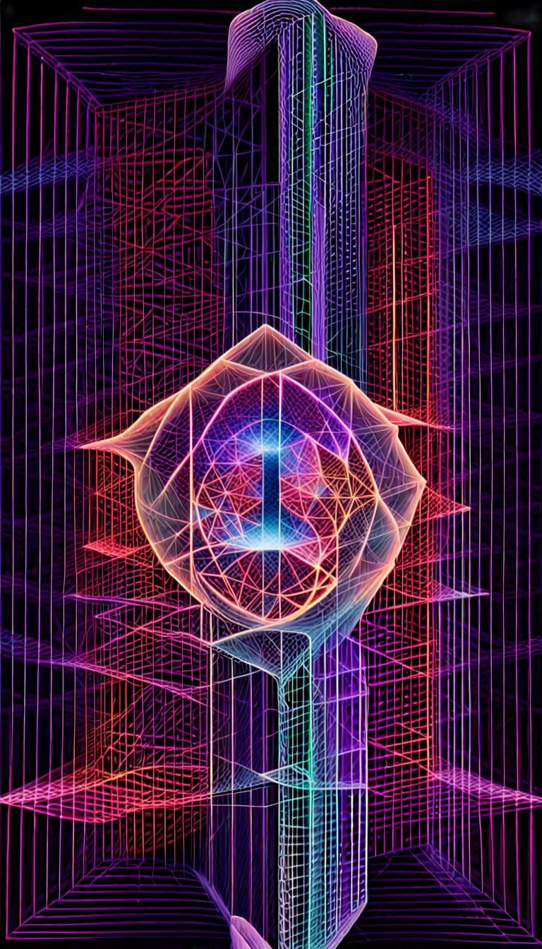 Geometric Abstractions with Neon Colors and 3D Effects