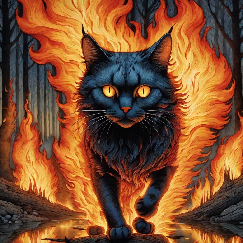 Fiery Feline in a Whimsical 3D Style