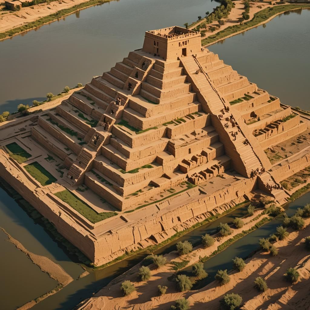 Babylon Ziggurat Construction on the Euphrates River