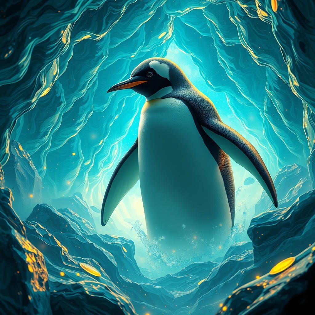 Realistic Penguin Amidst Iridescent Flux