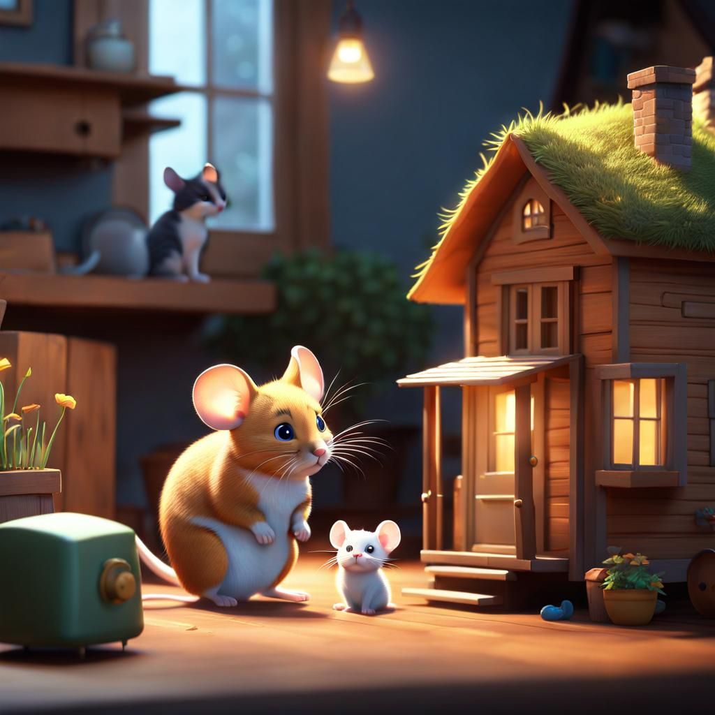 Mice Moving House, Sad Cat Friend in 3D Anime