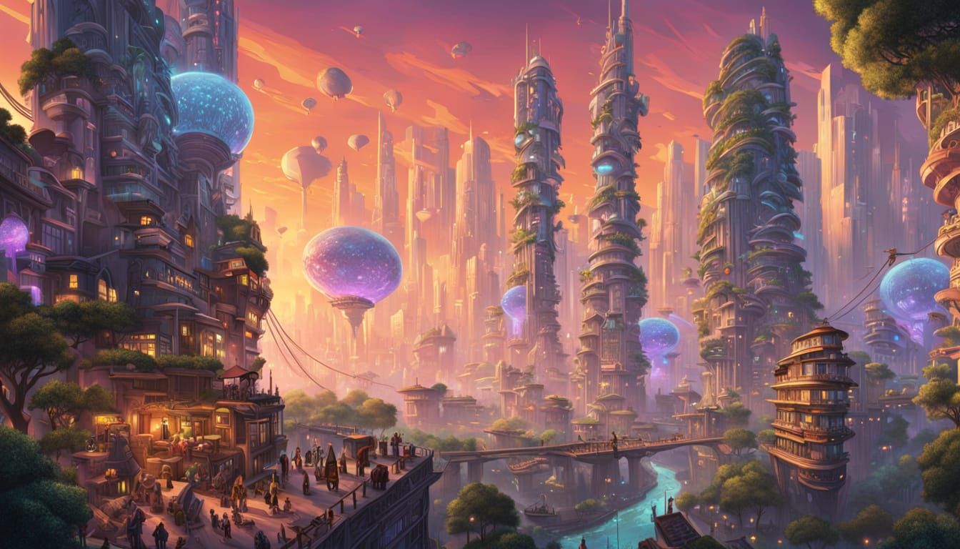 Metropolis Twilight: Crystal Trees & Flying Cars