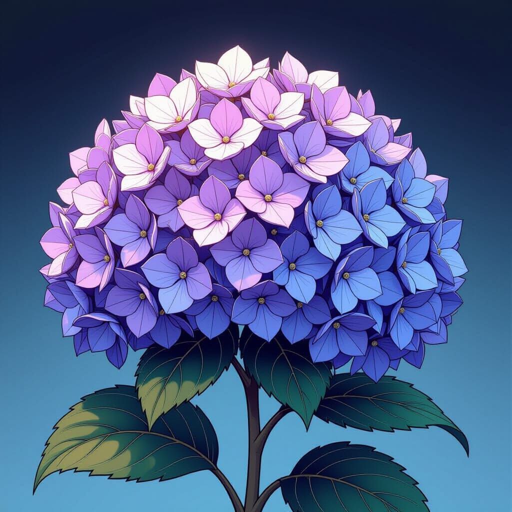 Hydrangea Blooms in Bold Graphic Novel Style