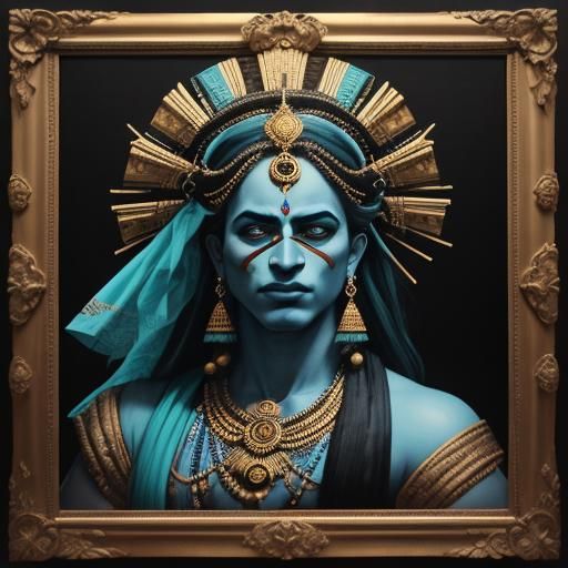 Cubist Portrait with Indian Attire in Monochromatic Scheme