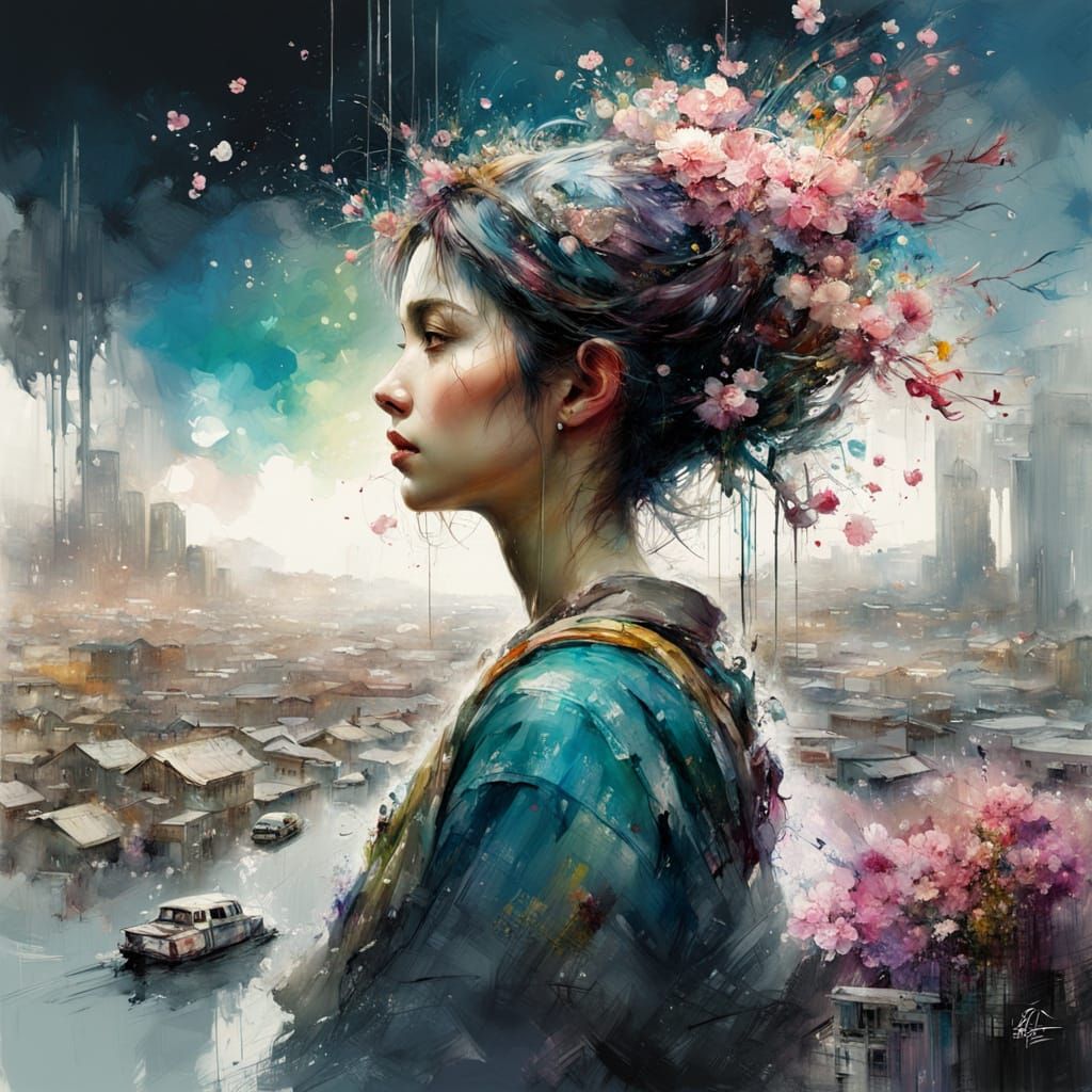 Earth in Galaxy: Watercolor Fine Art with Blossoms