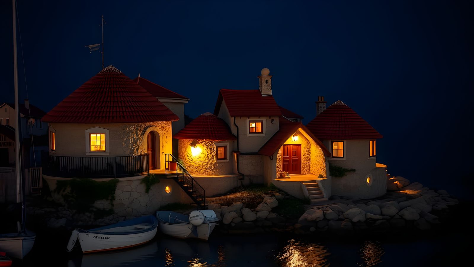 Charming Dalmatian Village at Night in Photorealistic Style