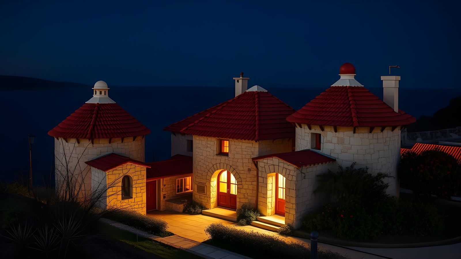 Dalmatian Village at Night in Photorealistic Style