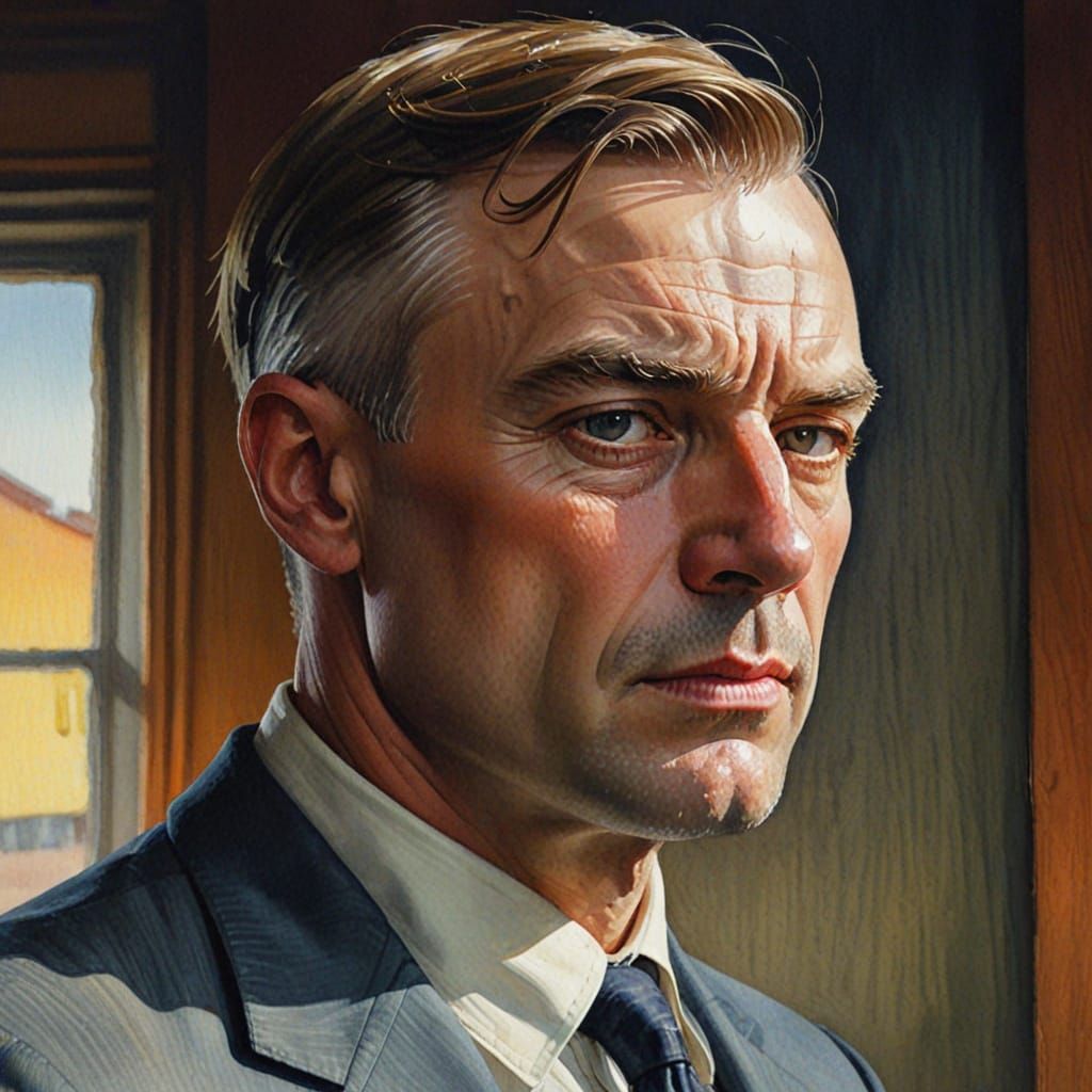 Edward Hopper-Inspired Portrait in Vibrant Watercolor