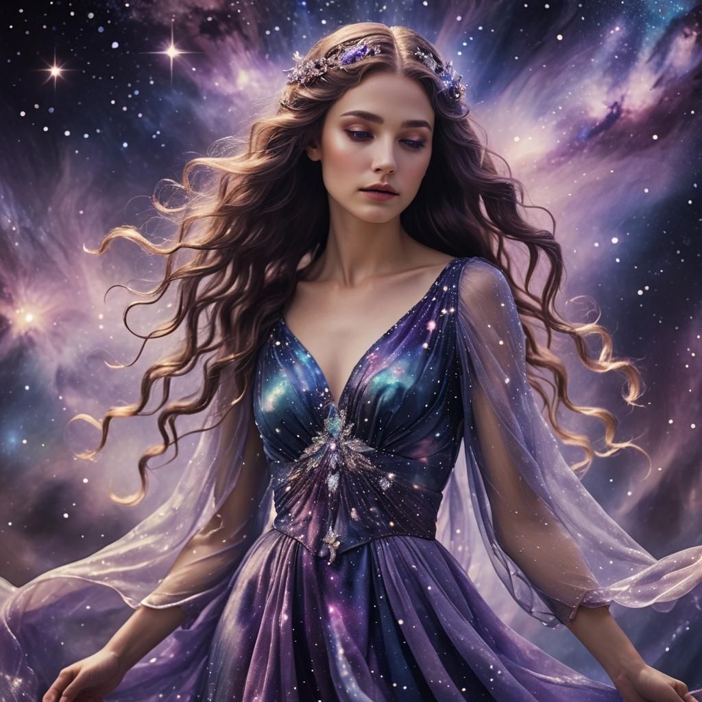 Mysterious Star Woman in Celestial Nebula