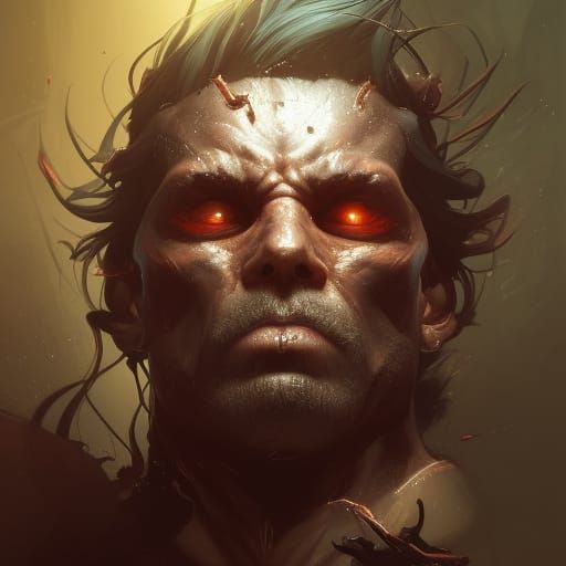 Demonic Eldritch Man Portrait in Hyperdetailed Style