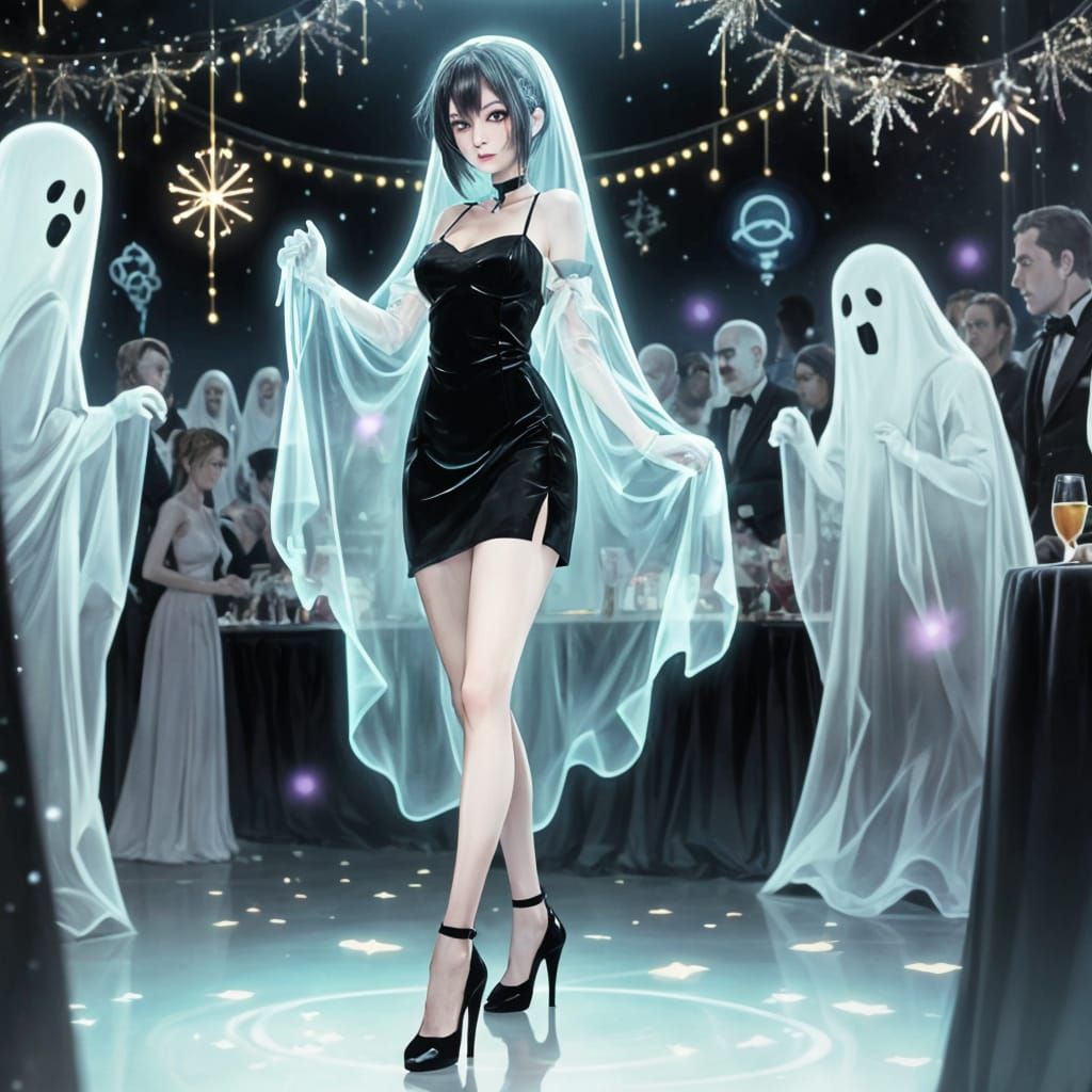 Ghost Woman in Cocktail Dress at New Year's Eve Ghost Ball