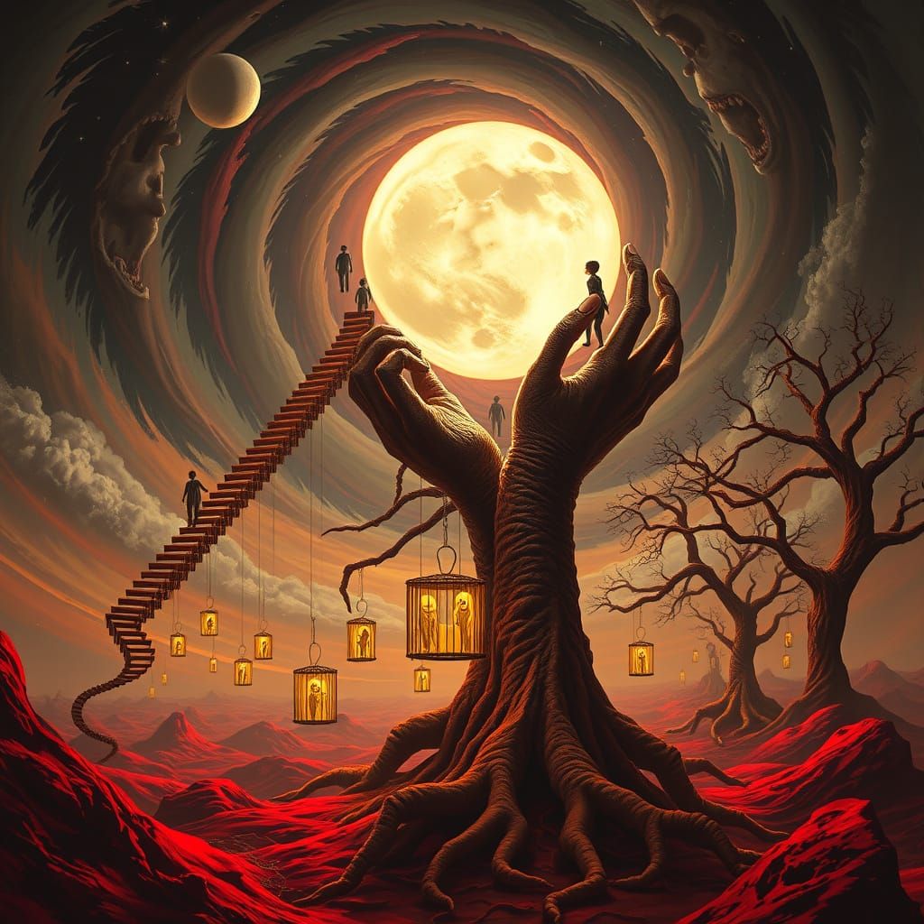 Nightmarish Dreamscape with Teeth Staircases and Shadow Cage...