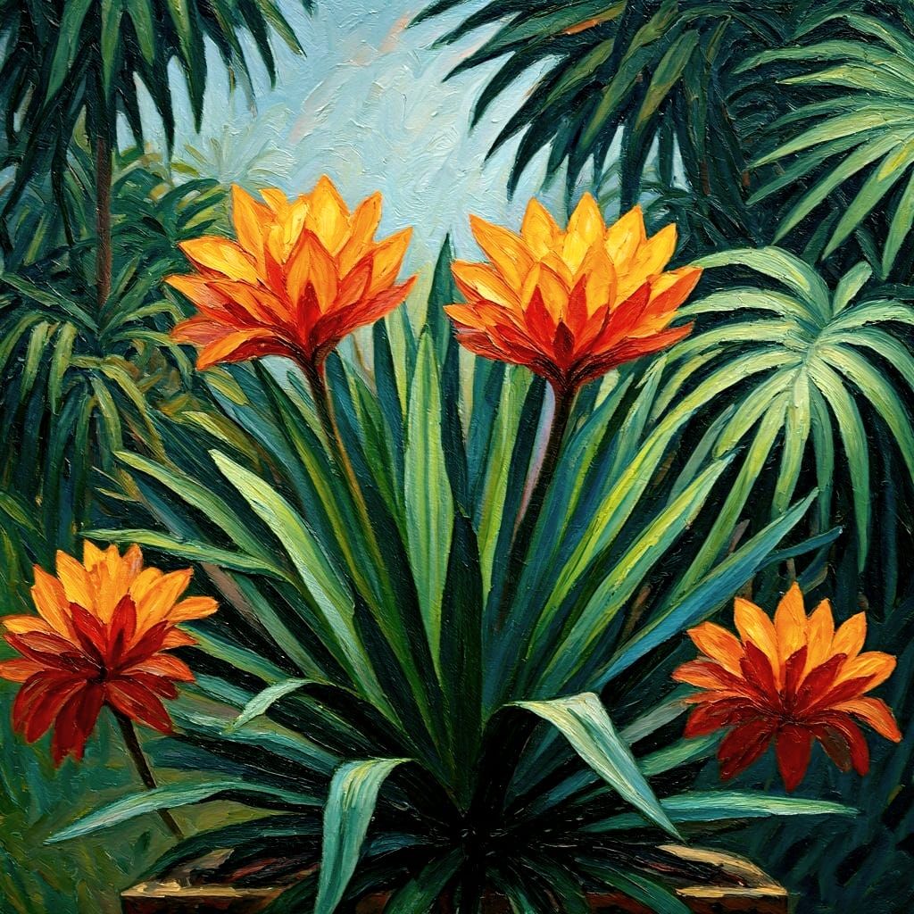 Heavy Impasto Oil Painting of Exotic Botanicals by Monet