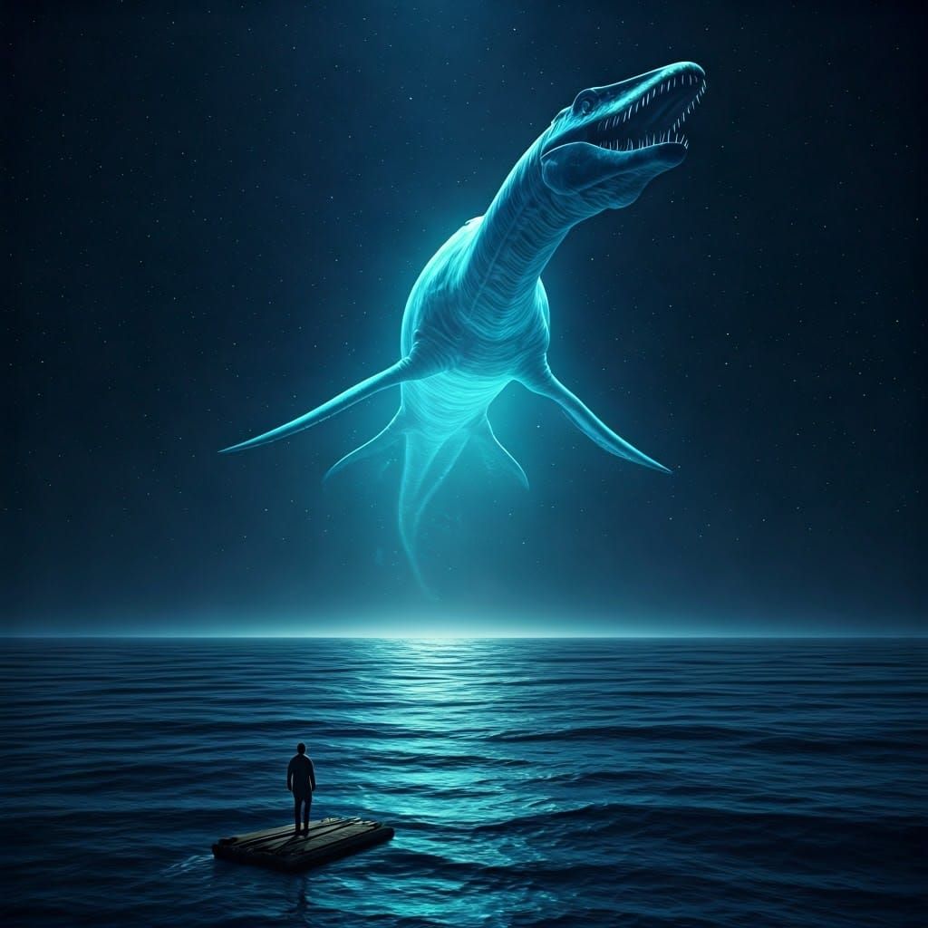 Hyperrealistic Oceanic Scene with Prehistoric Mosasaur