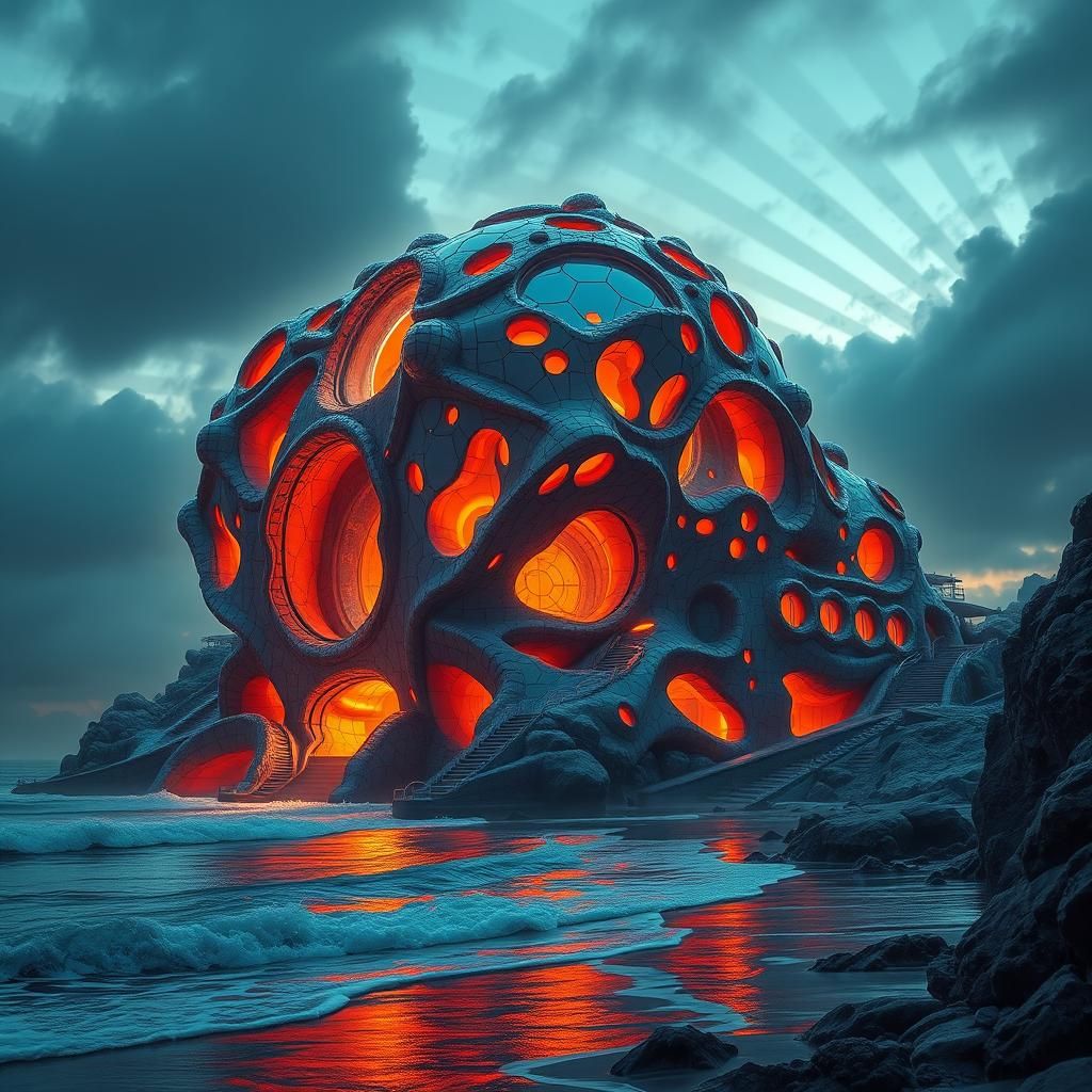 Coral-Encrusted Futuristic Abode on the Shore