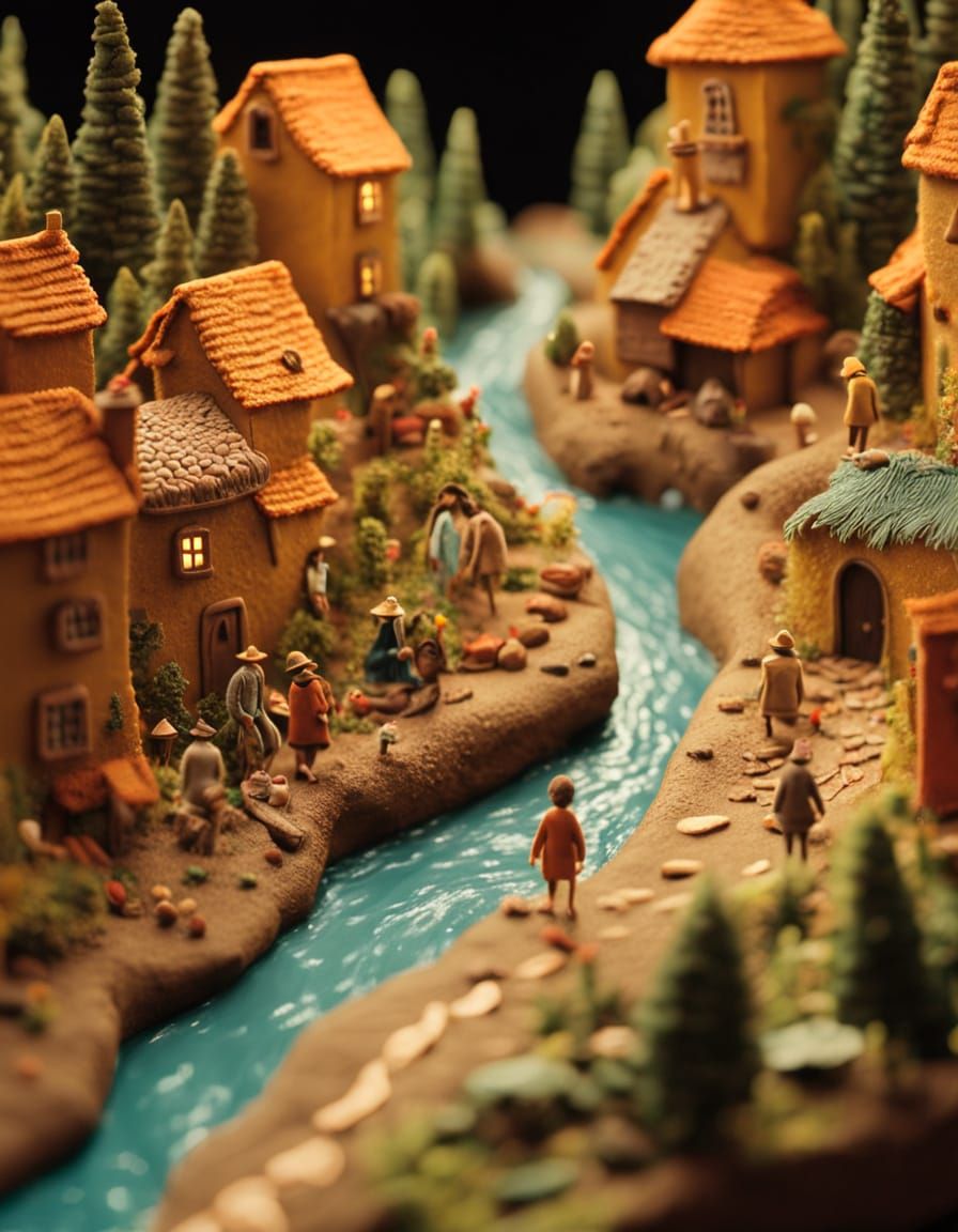 Miniature Stop-Motion Diorama with Textured Clay Figures