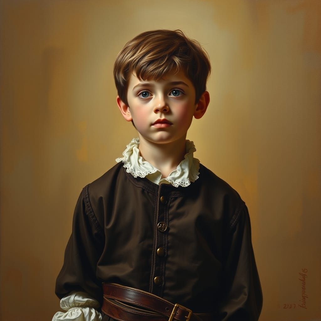 Renaissance Boy in Golden Light, Oil Painting
