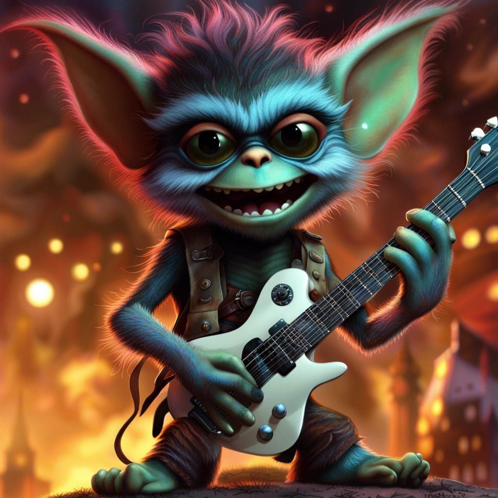 Cute Gremlin Rock Star in Epic Digital Art