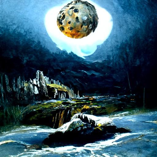 Dramatic Moonfall in Oil Painting Style