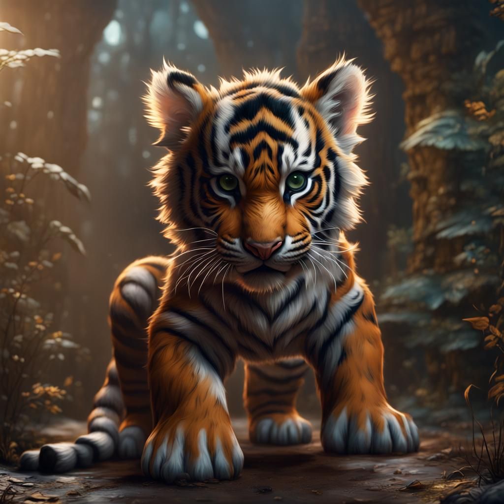 Fantastical Baby Tiger in Detailed Matte Painting