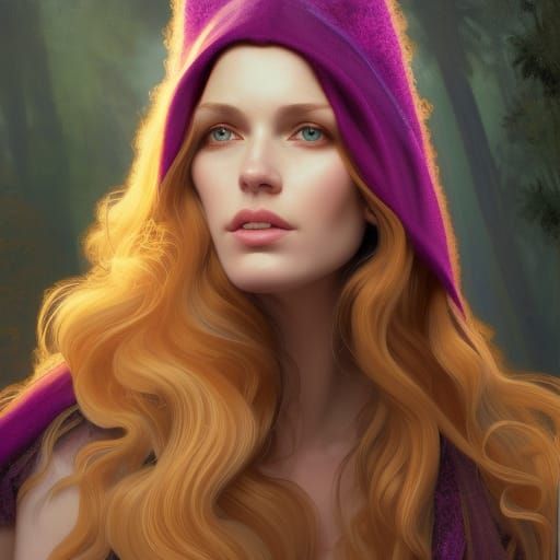 Red-Haired Woman as Forest Witch: Detailed Digital Art