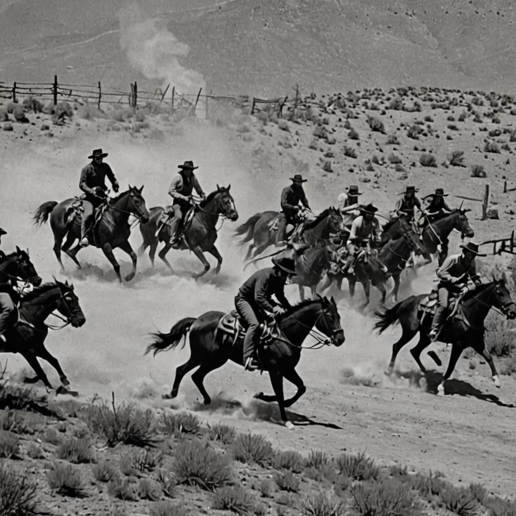 Vintage Western Bandit Chase in Black and White