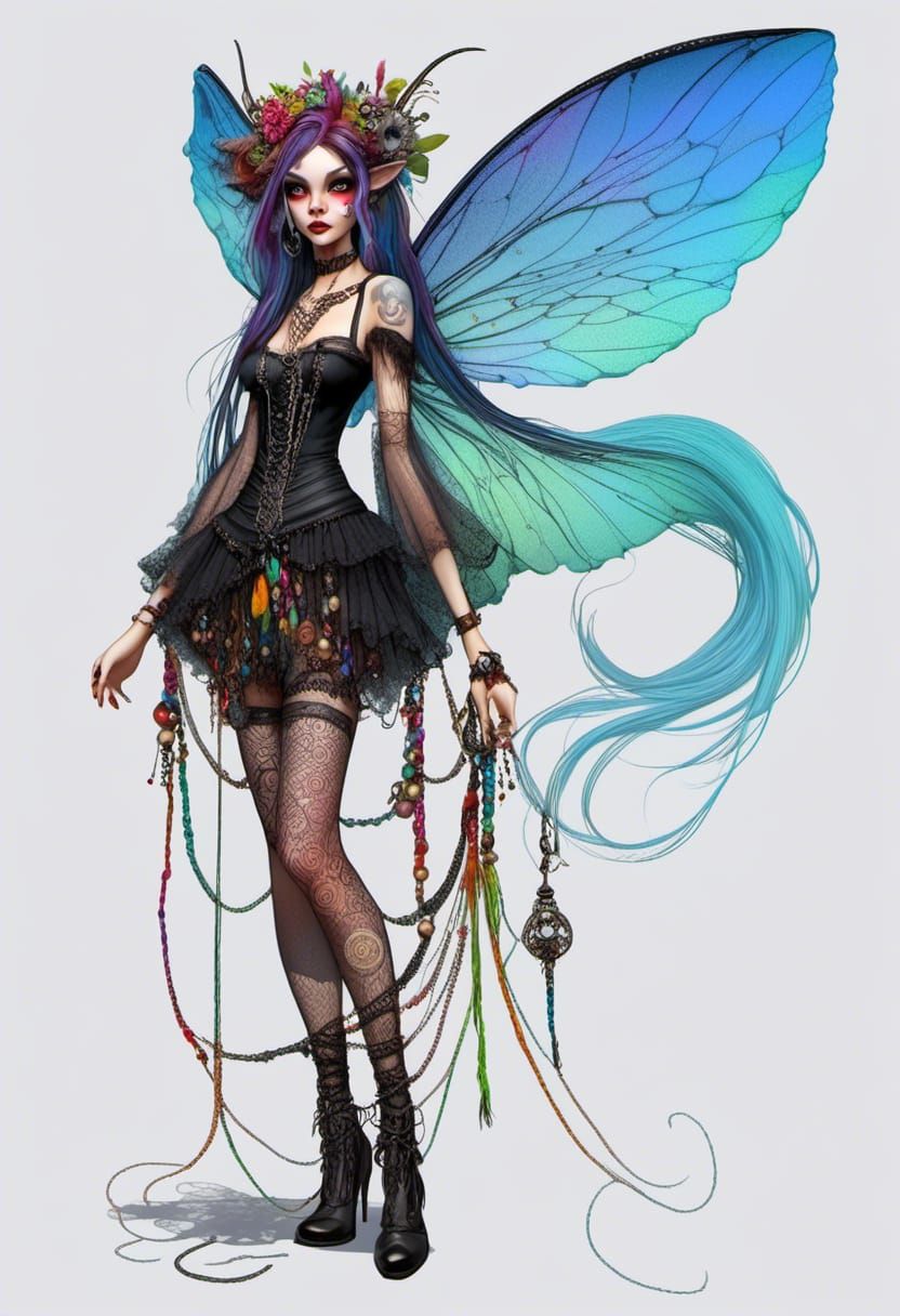 Creepy Beautiful Pixie Woman Portrait in Boho Style